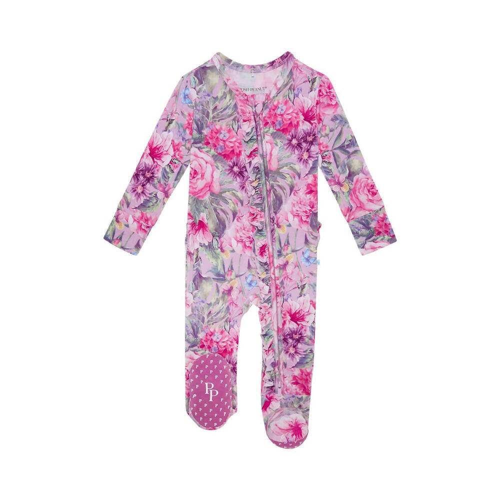 NEW POSH PEANUT baby girls ruffled zippered footie in ellery